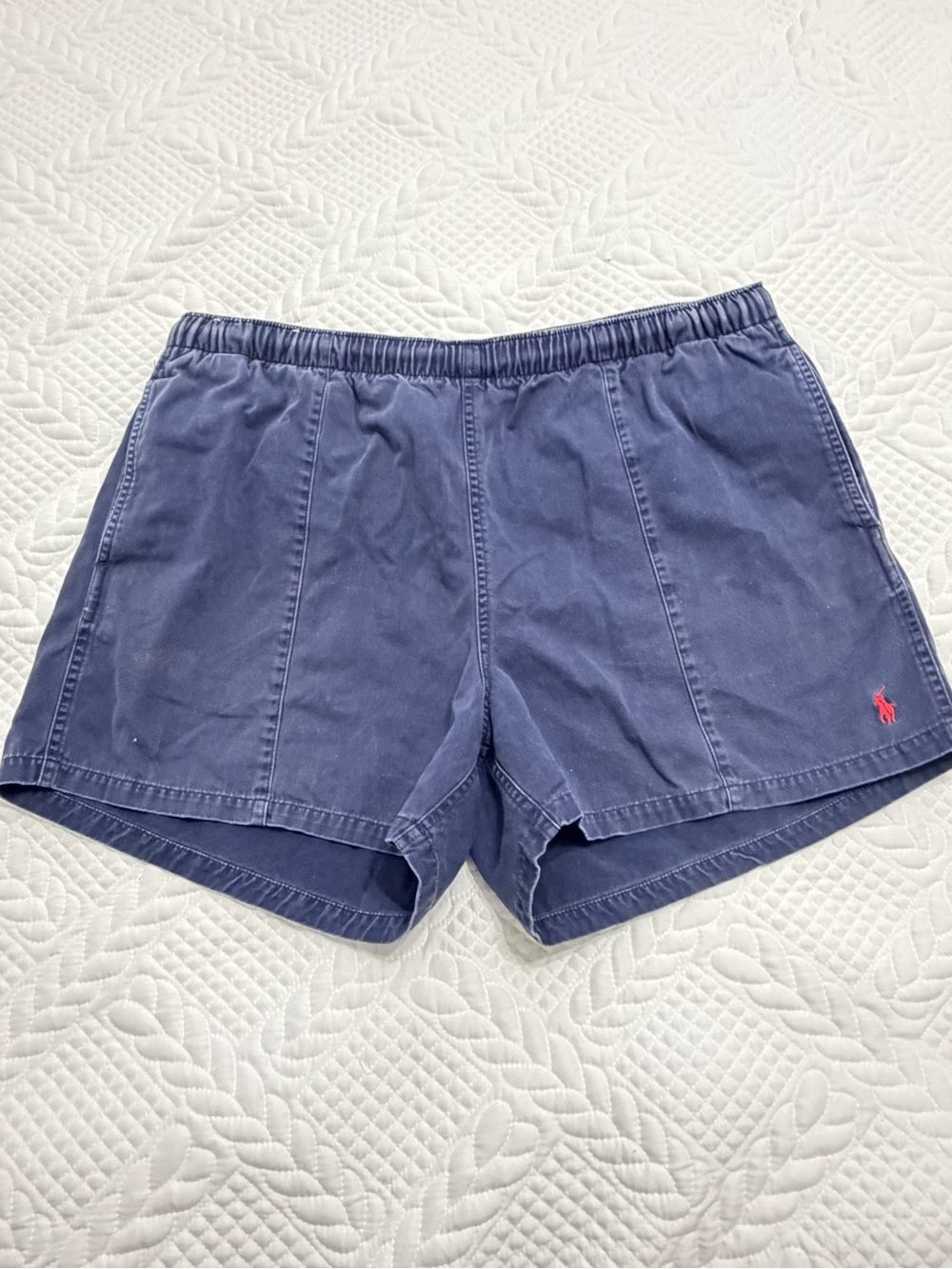 Vintage Y2K Ralph Lauren Navy Cotton Elastic-Waist Shorts with Red Pony